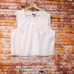 J Crew Ruffle Trim Button Up Top Sz L White NWT CK057 J.Crew Blouse Western Boho